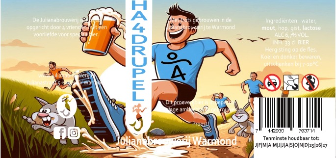 Etiket van het HA4Druppel-bier voor de Hardloopavond4daagse.