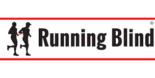 Logo van Running Blind met silhouetten van een loper en een buddy.